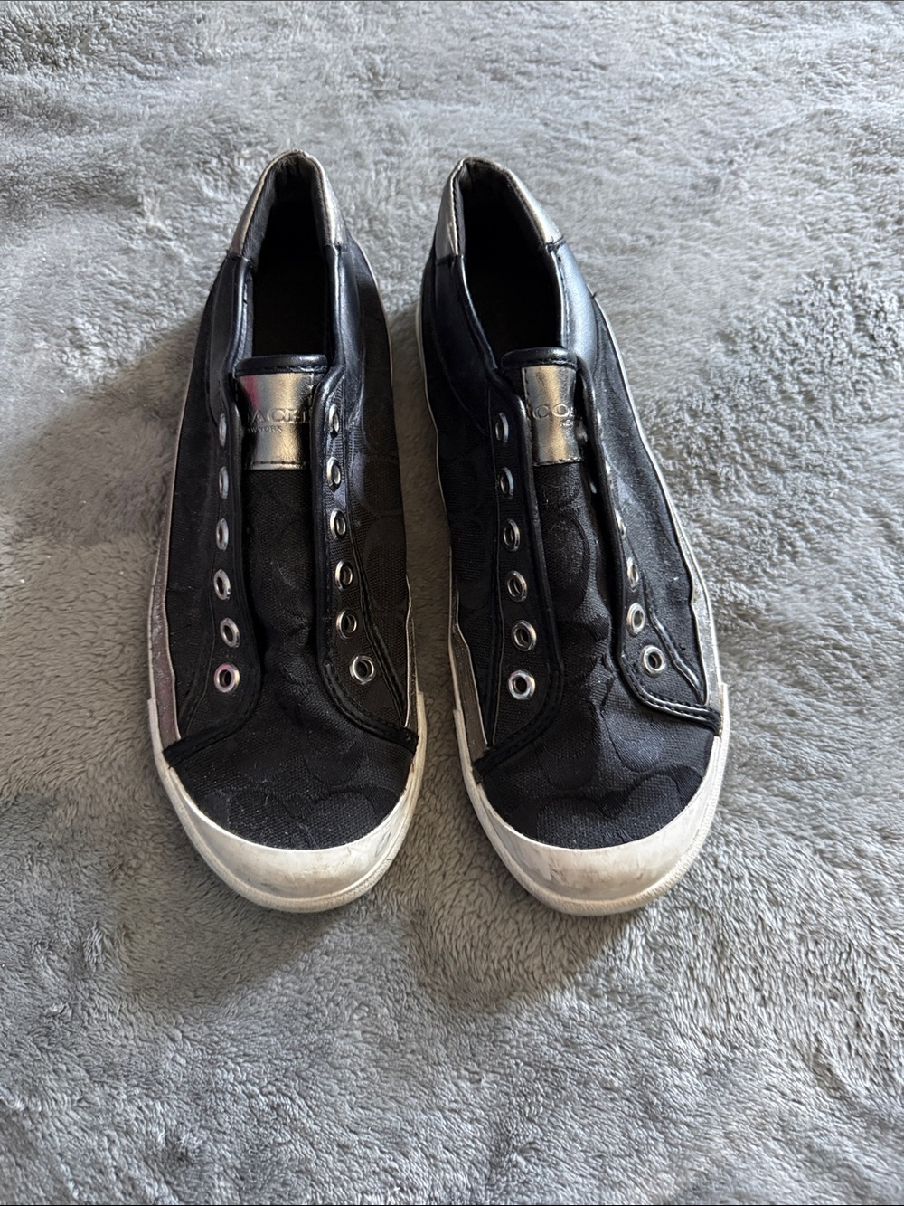 Coach Black Slip-On women’s  Sneakers with Silver Accents and elastic